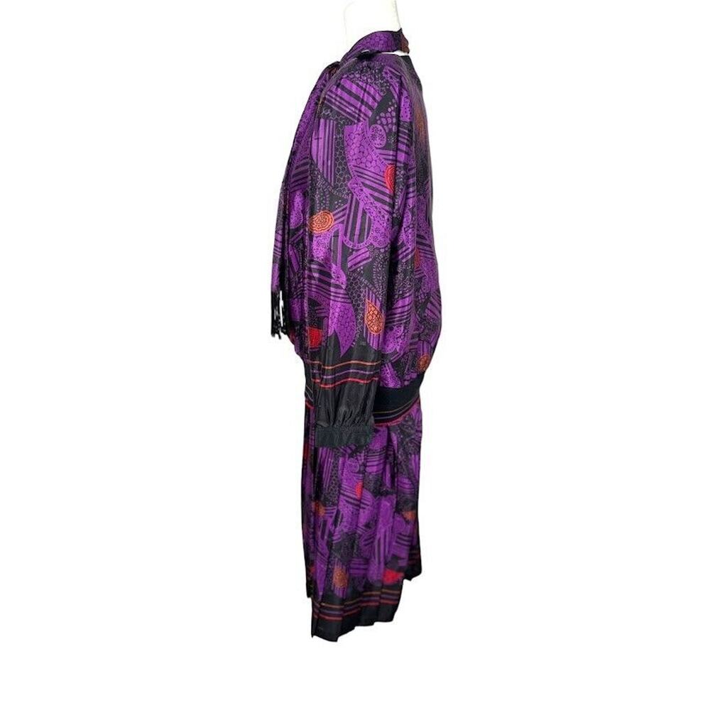 Andrea Gayle VINTAGE 80s Abstract Purple Black Midi Pleated Skirt Blouse Size 14 - Picture 3 of 16